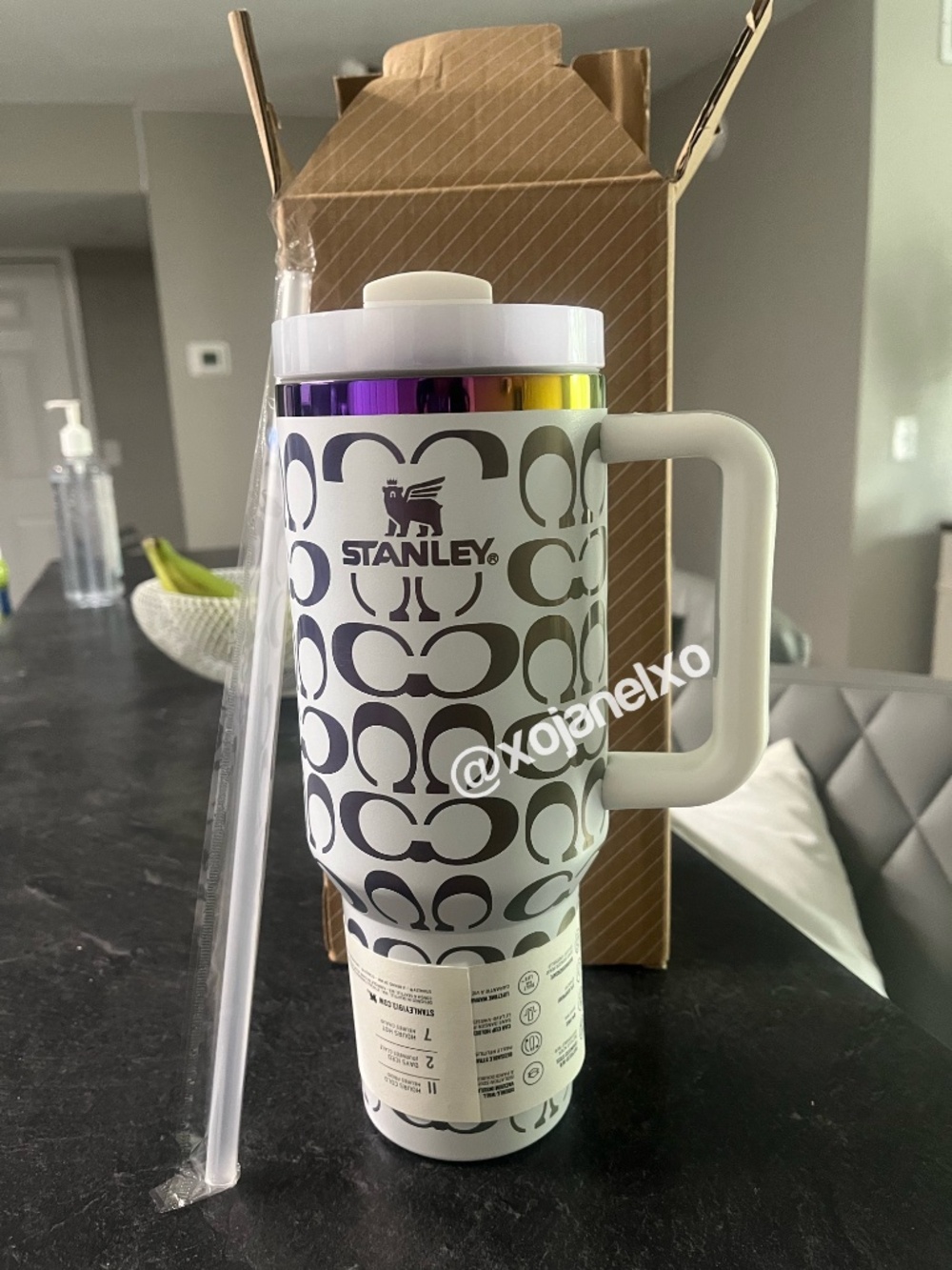 Stanley White Iridescent Gold Patterned Coach Designer Tumbler New in Box